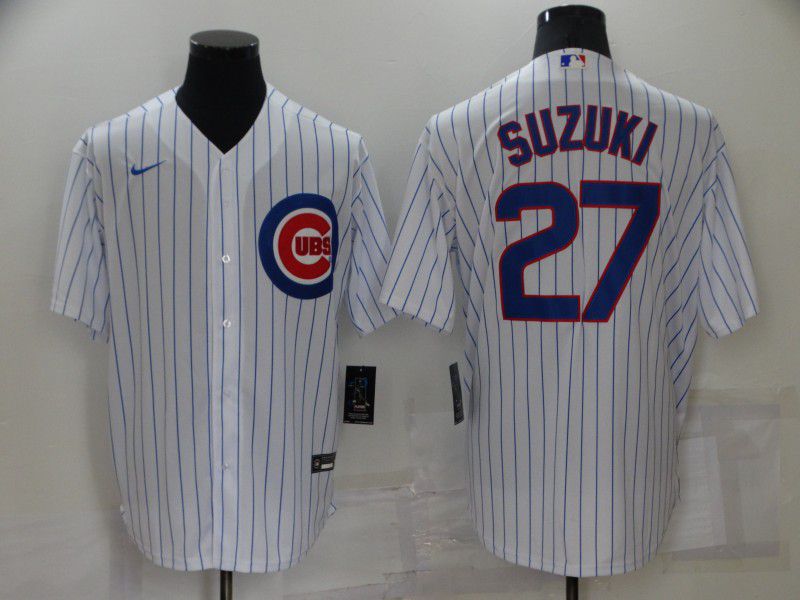 Men Chicago Cubs #27 Suzuki White Strip Game 2022 Nike MLB Jersey->cleveland indians->MLB Jersey